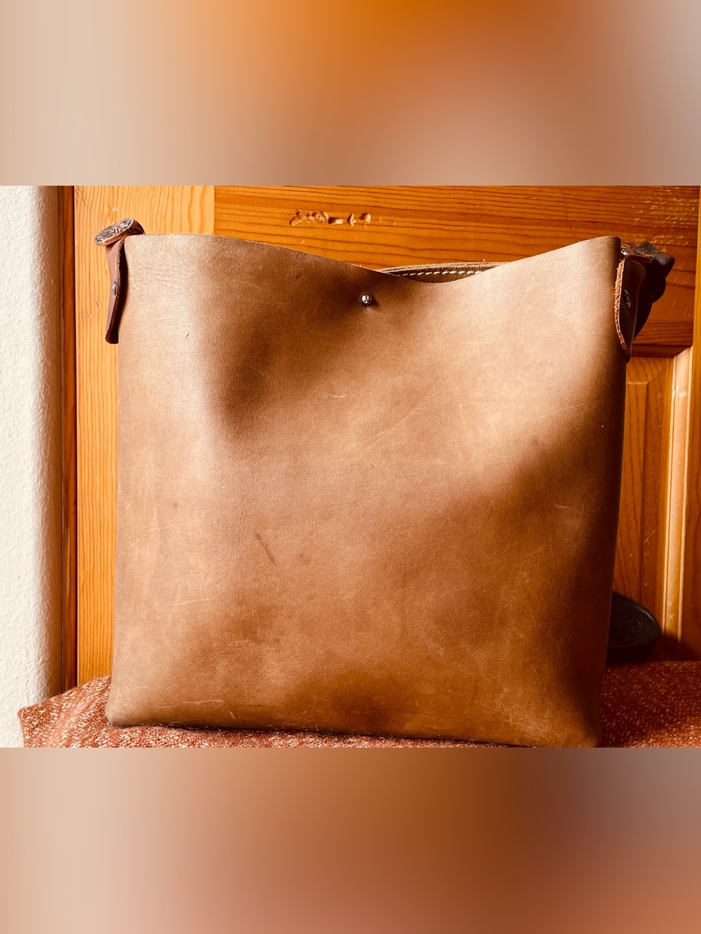 Handmade Leather Tote w/Vintage Harness Strap and Pendleton Pocket